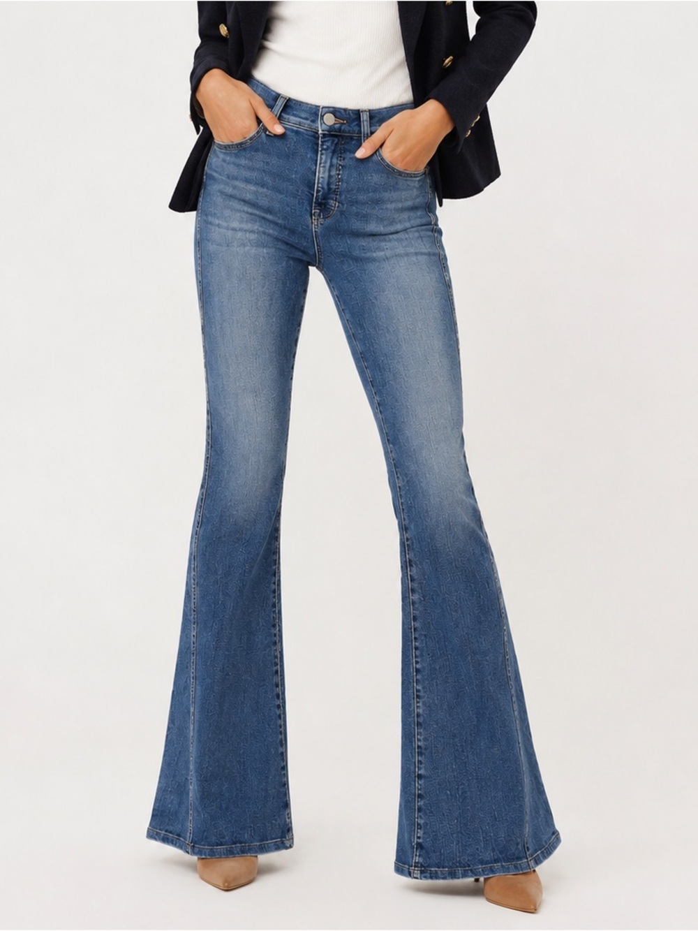 Veronica Beard Sheridan Exaggerated Flare High Rise Designer Jeans Medium Wash